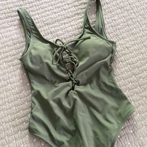 {Xhilaration from Target} Womens Army Green Ribbed One Piece Bathing Suit